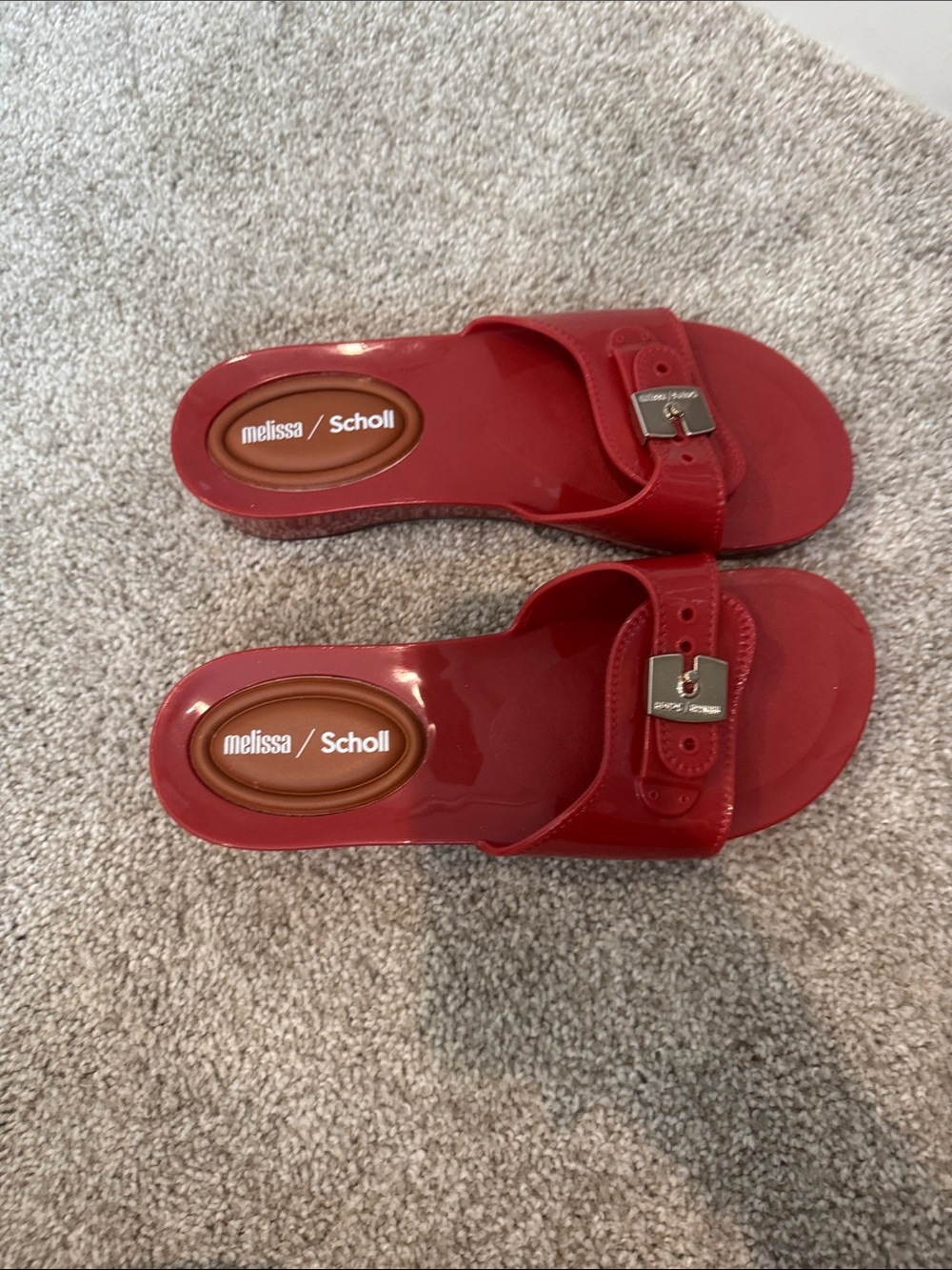 NWOB Melissa/Dr Scholl’s Red Slide Sandals with Buckle - Picture 2 of 4